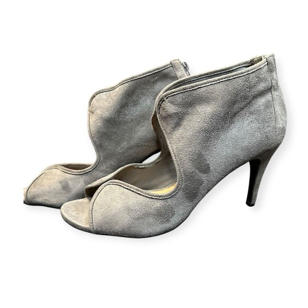 IMPO Women’s Gray Faux Suede Peep Toe Heeled Booties Size 9M